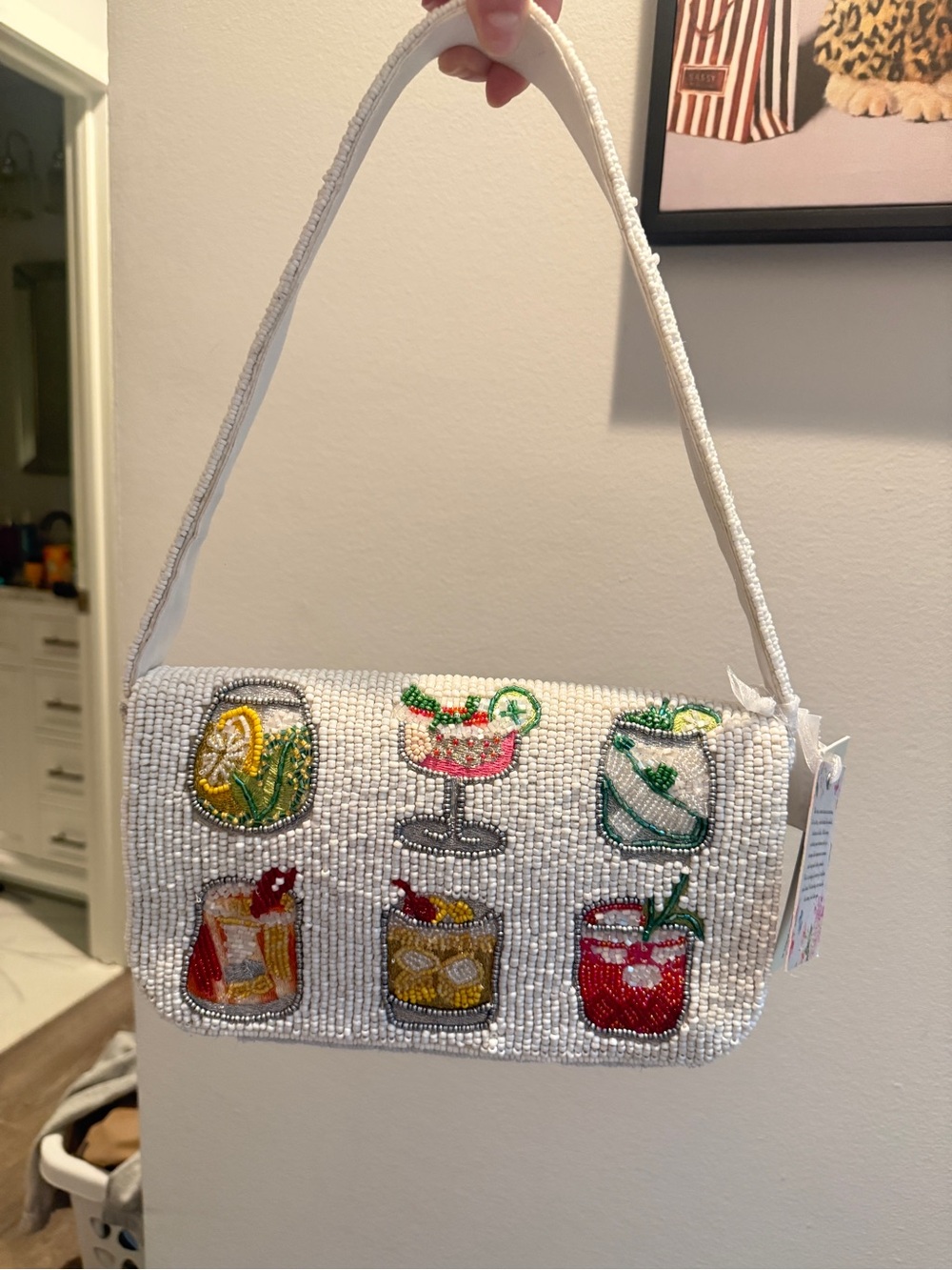 Beaded Cocktail Clutch Bag in White